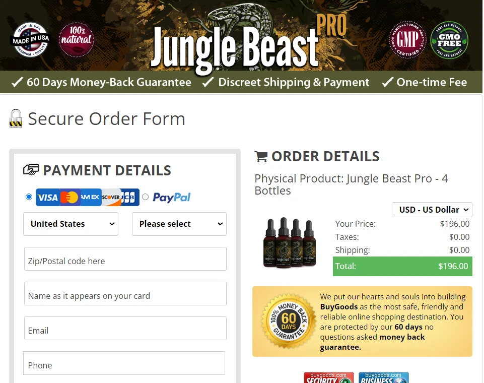 Jungle Beast Pro check out page